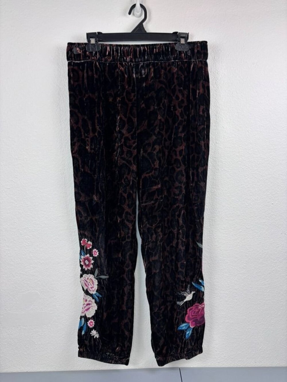Johnny Was women's large animal print velvet harem jogger embroidered pants